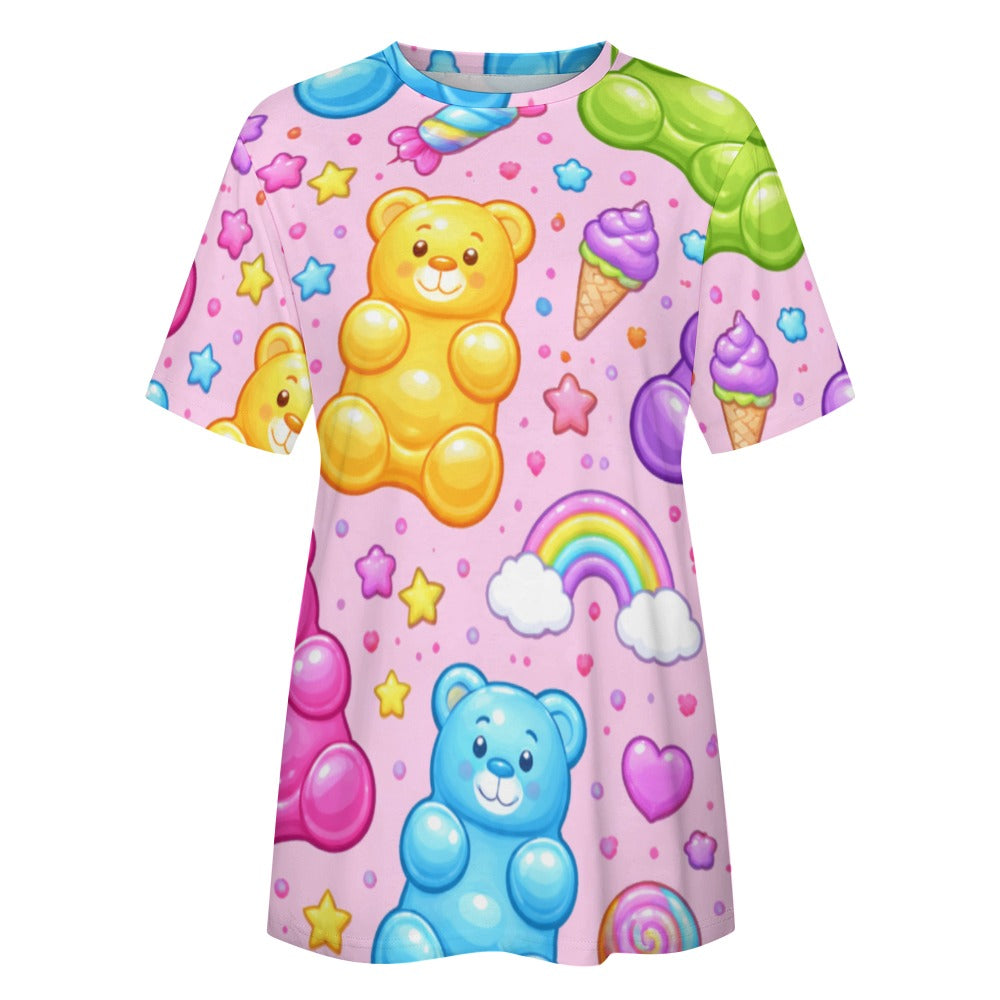 Women's Playful Gummy Bear Print Short Sleeve Cotton T-Shirt - Image 4