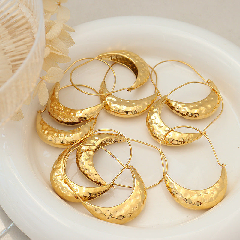 Modern Gold Boat-Shaped Embossed Drop Earrings for Women