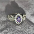 Light Purple Zircon Open Ring, Luxury Elegant Adjustable Band For Women