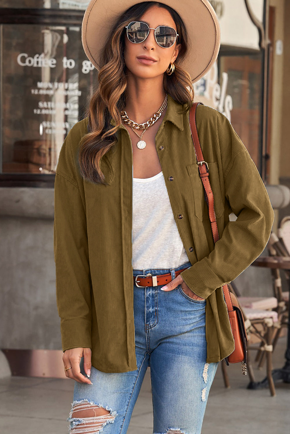 Pink Corduroy Button Pocket Shirt