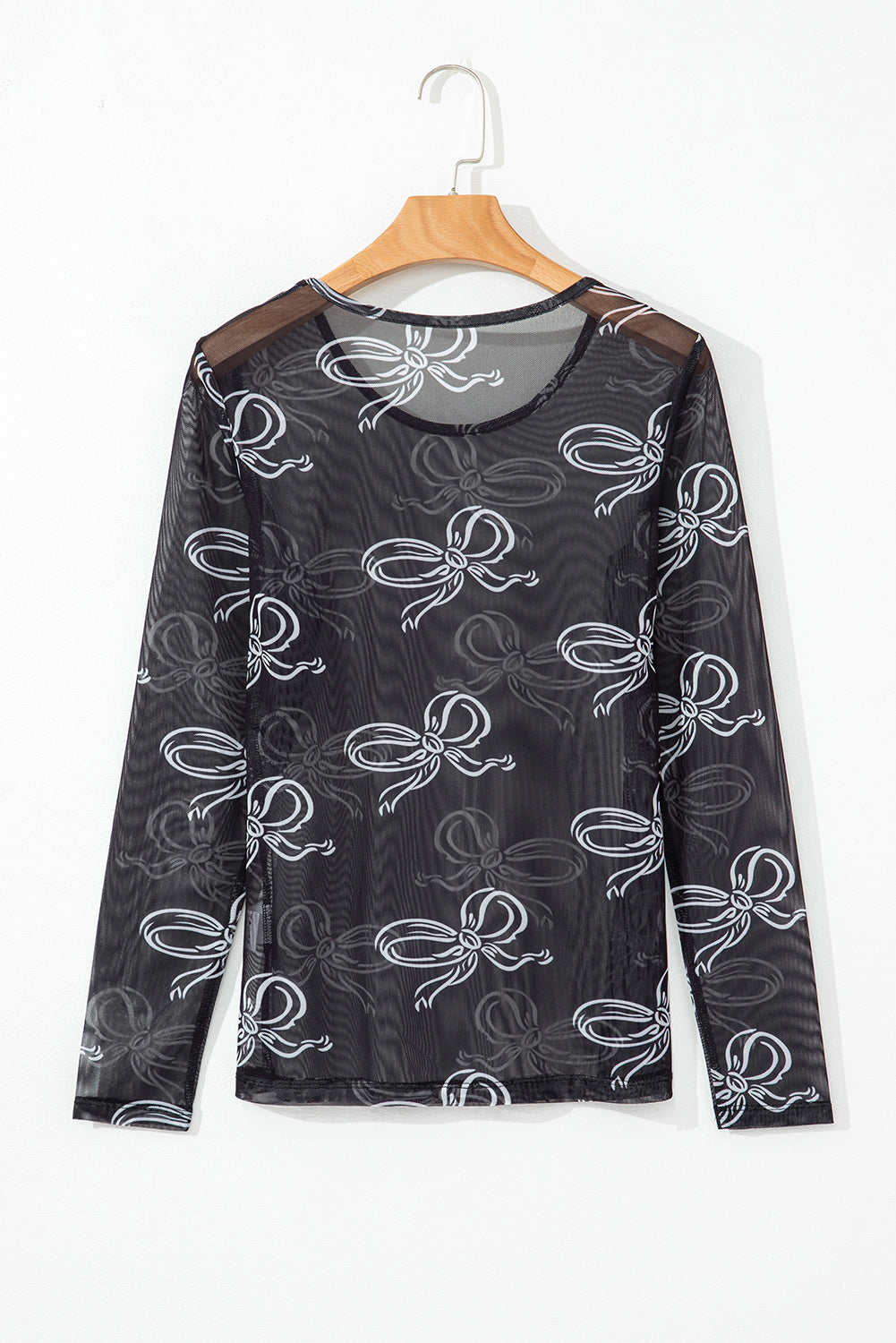 Bow Tie Mesh Long Sleeve Top