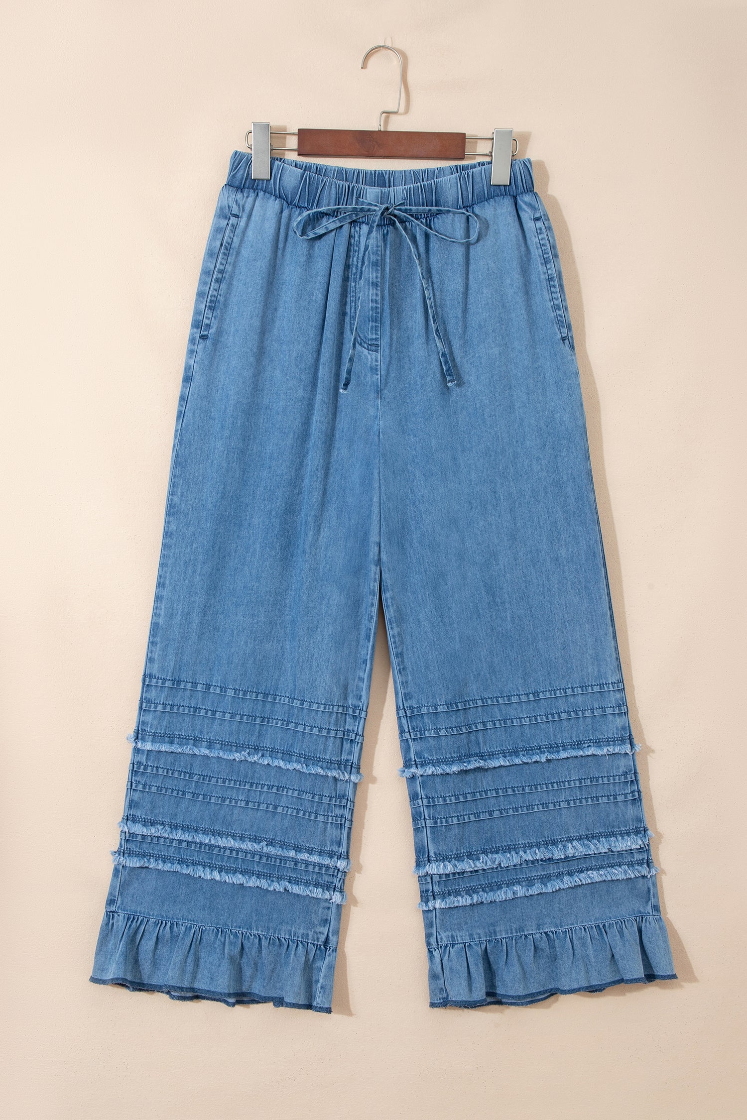 Taytum Women's Wide Leg Chambray Pants in Light Blue Denim