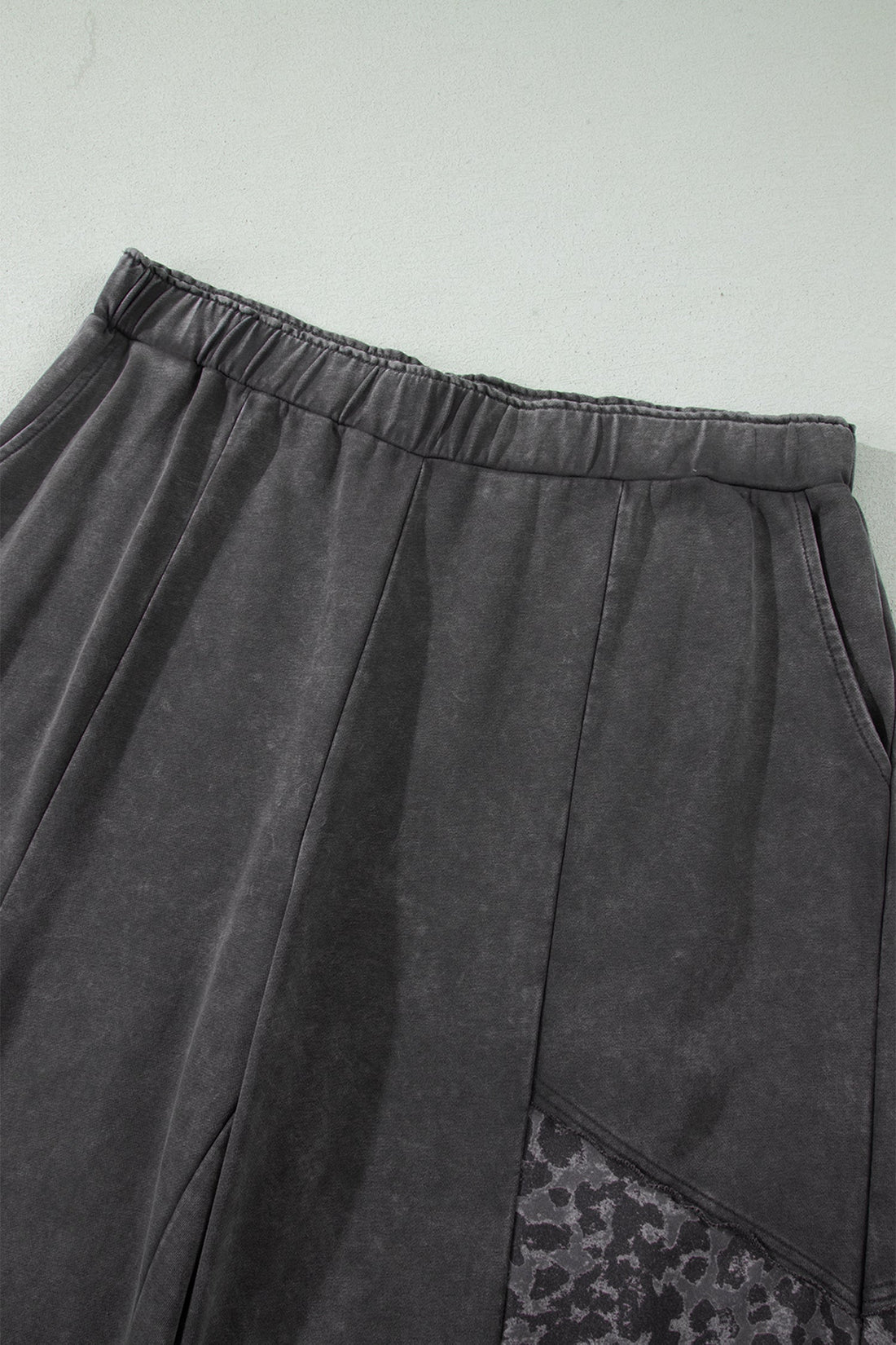 Leopard Patchwork Wide Leg Pants in Charcoal Mineral Wash