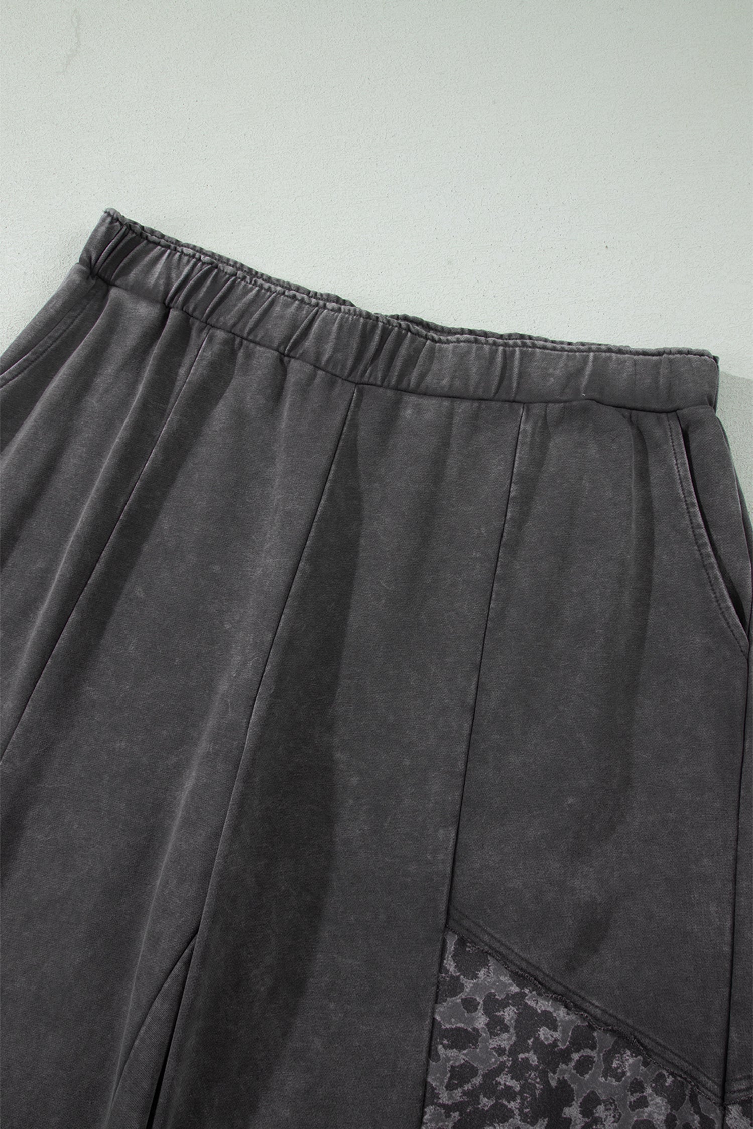 Leopard Patchwork Wide Leg Pants in Charcoal Mineral Wash