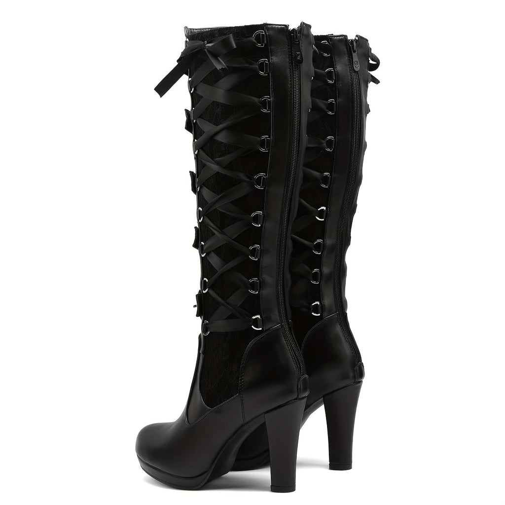 Platform Punk Tall Goth Buckled KneeHigh Boots