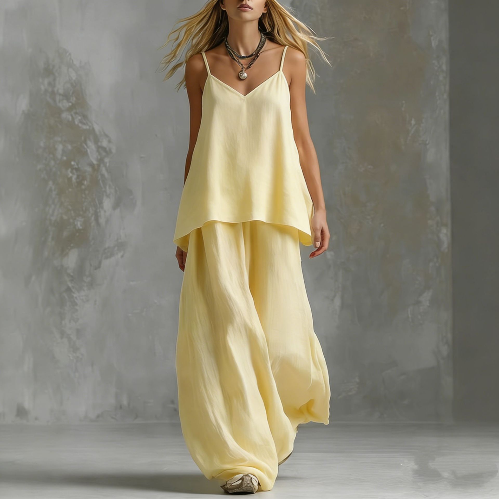 Women's V-Neck Sleeveless Two-Piece Wide Leg Pantsuit Set - Image 8