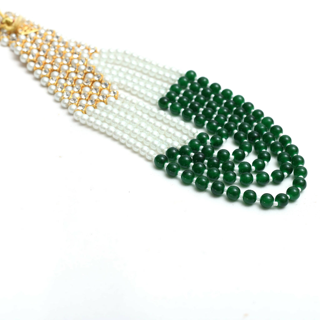 Gold-Plated Rani Haar Long Necklace with Cream and Green Pearls