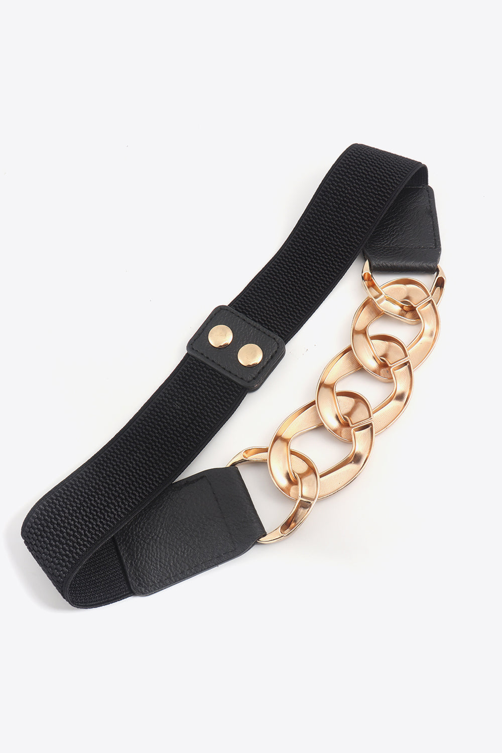 Chain Detail Elastic Belt with Alloy Buckle | PU Leather