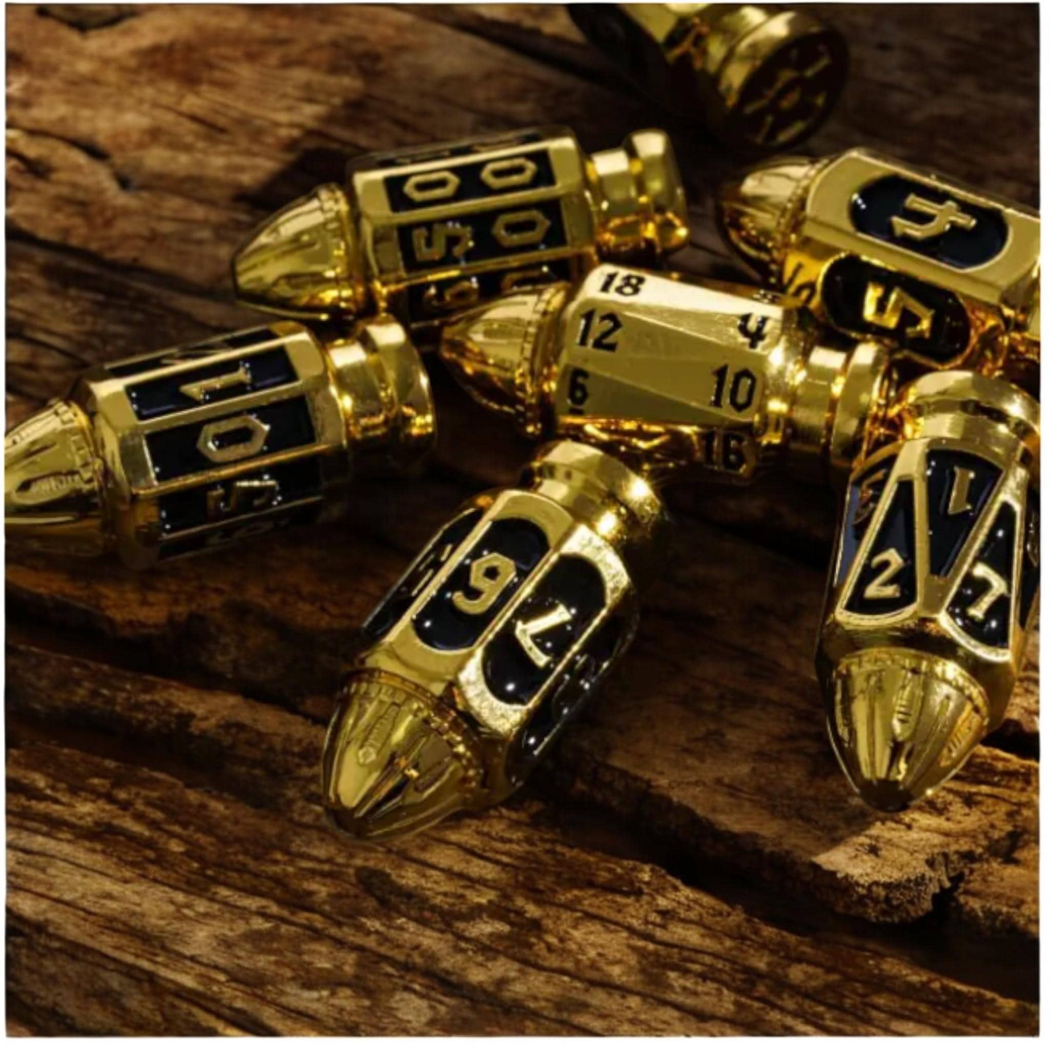 Metal Bullet Dice Set – 7-Piece with Ammo Case