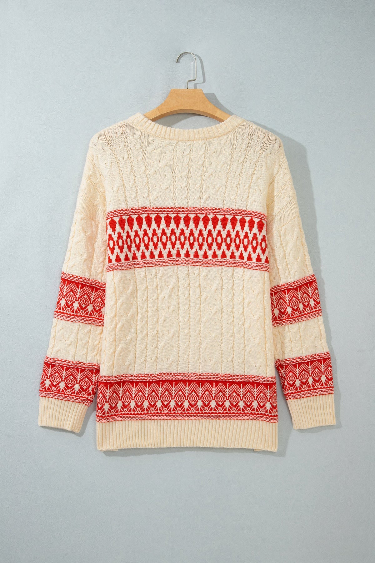 Western Fair Isle Cable Knit Round Neck Sweater