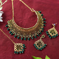 Traditional Rajwadi design heavy golden and green necklace set