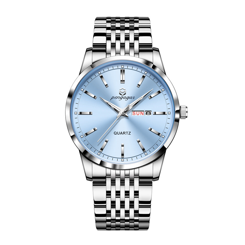 Mens Water-Resistant Quartz Wristwatch with Steel Band and Dial