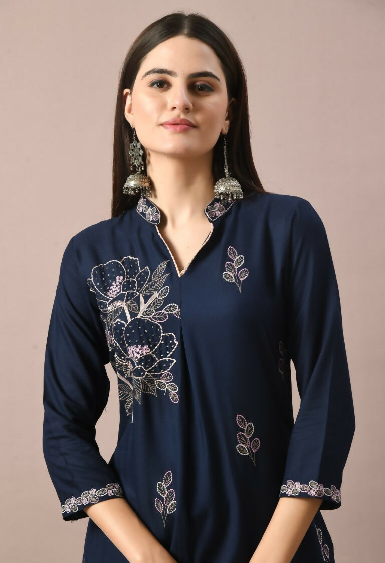 Navy Cotton Rayon Kurta Set - Comfortable 2 Piece Daily Wear
