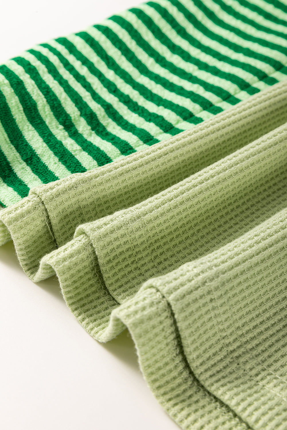 Mint Green Striped Patchwork 3/4 Sleeve Knit Top