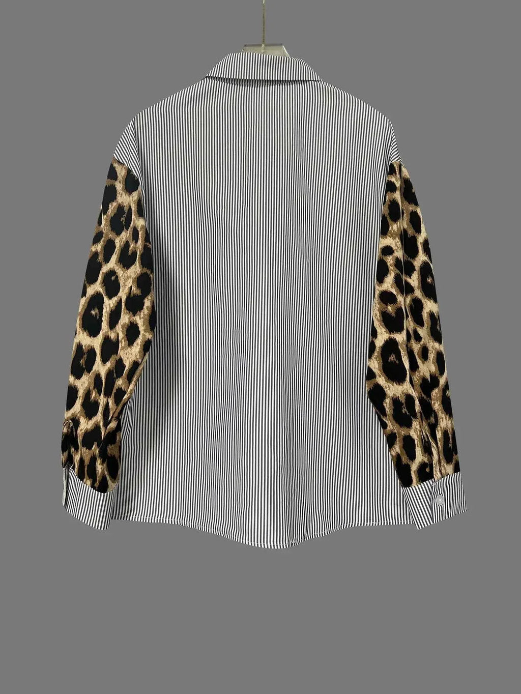 Striped & Leopard Print Button Up Shirt