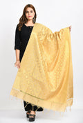 Golden Banarsi silk dupatta with all-over geometric woven design