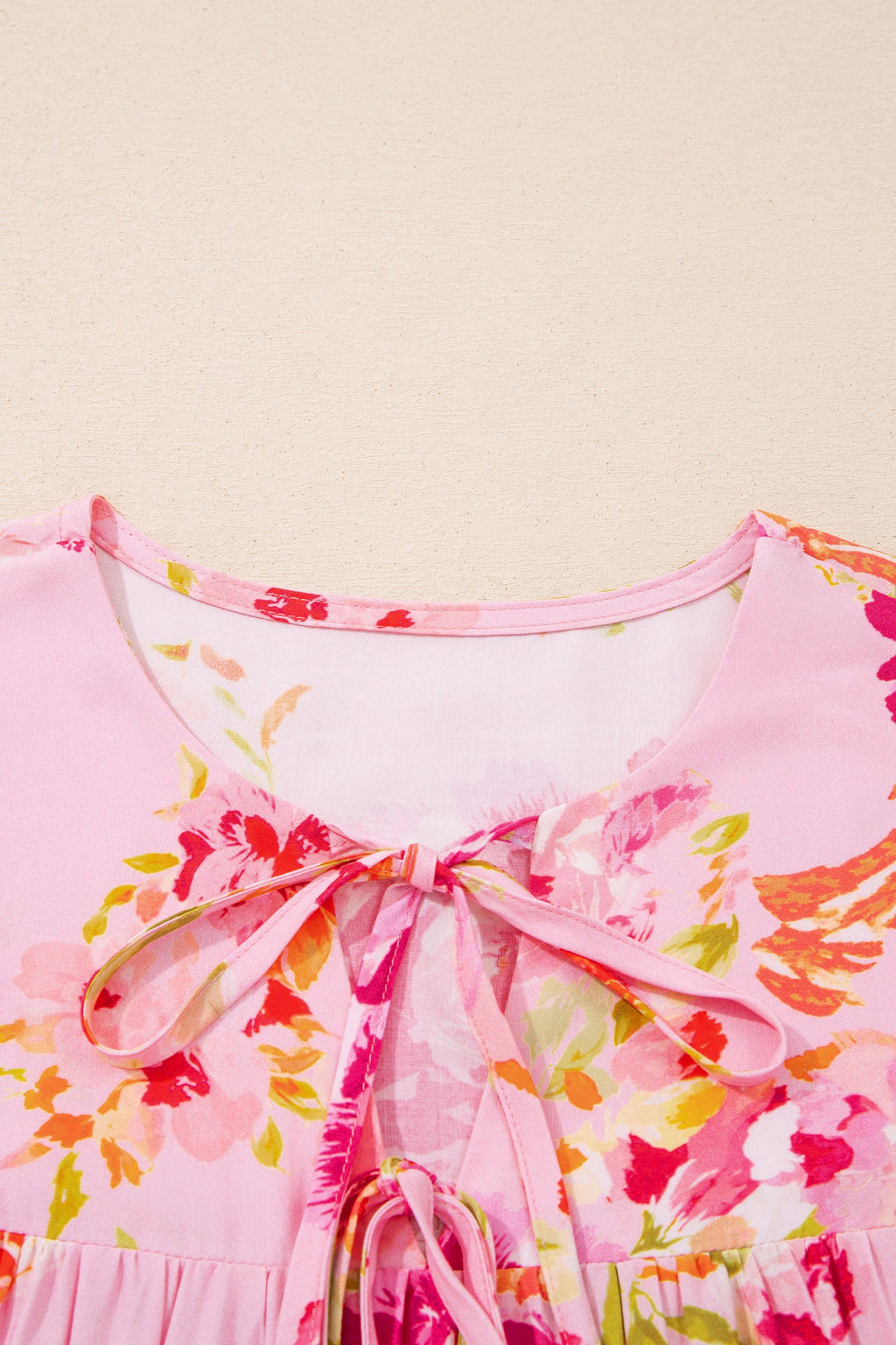 Nicole Puffy Half Sleeve Floral Blouse with Tie Neck