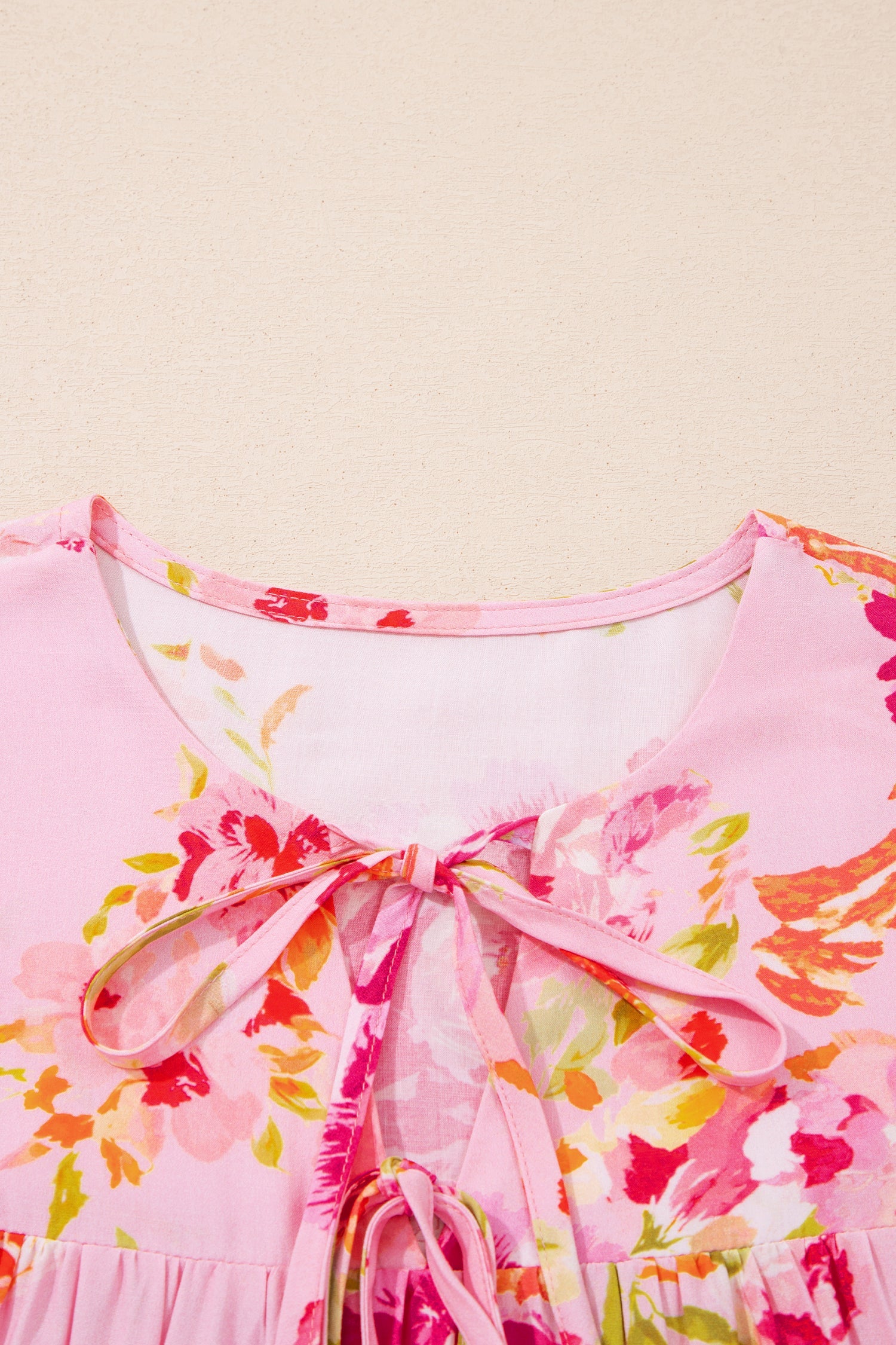 Nicole Puffy Half Sleeve Floral Blouse with Tie Neck
