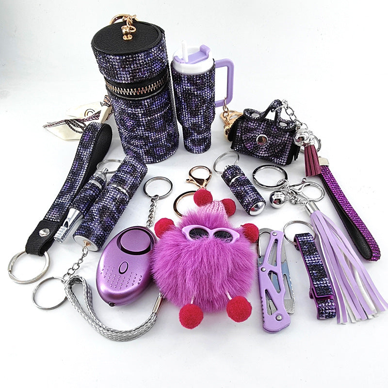 12-Piece Diamond-Embellished Leopard Print Keychain Set for Bags