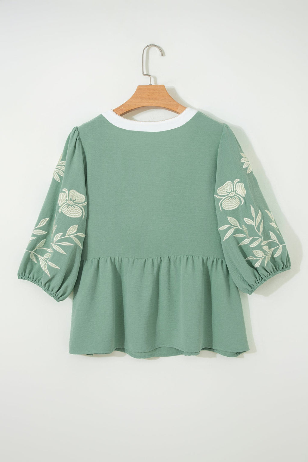 Blue Embroidered Puff Sleeve Babydoll Blouse - Image 5