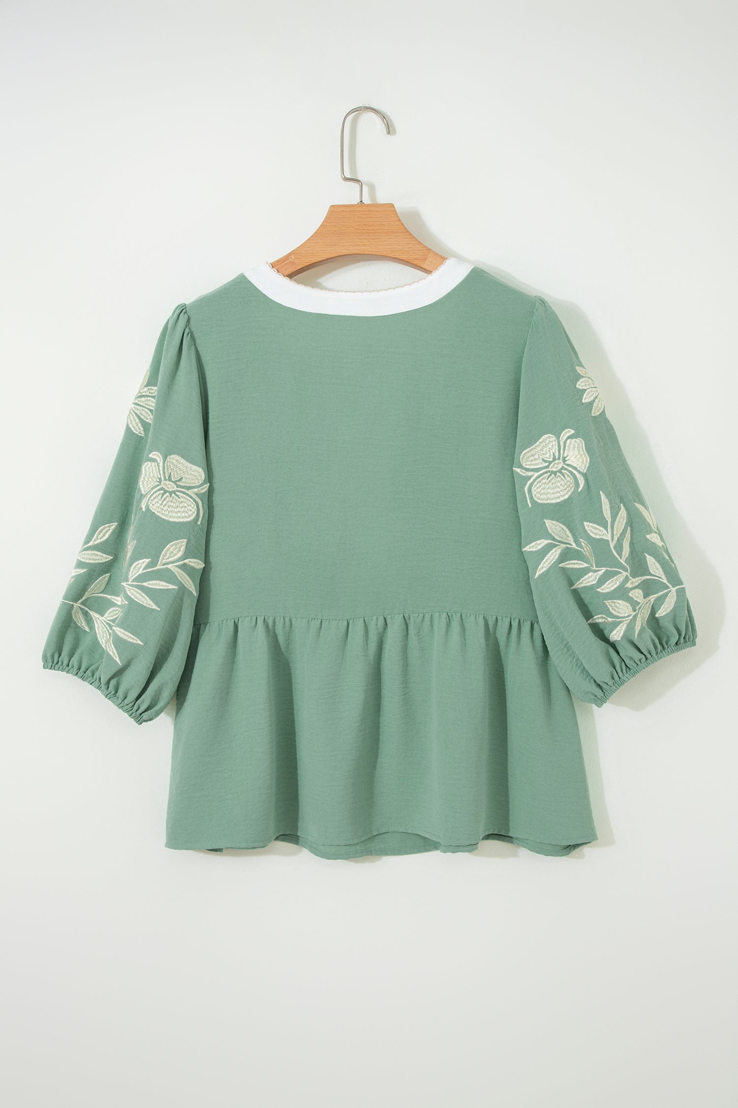 Blue Embroidered Puff Sleeve Babydoll Blouse - Image 5