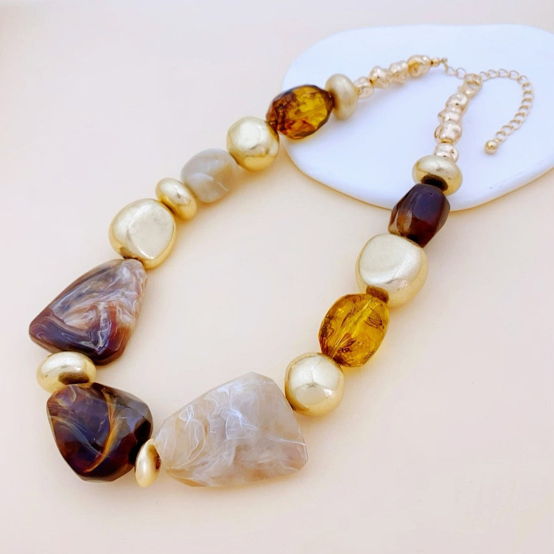 Irregular Acrylic Statement Necklace with Gold Metallic Beads