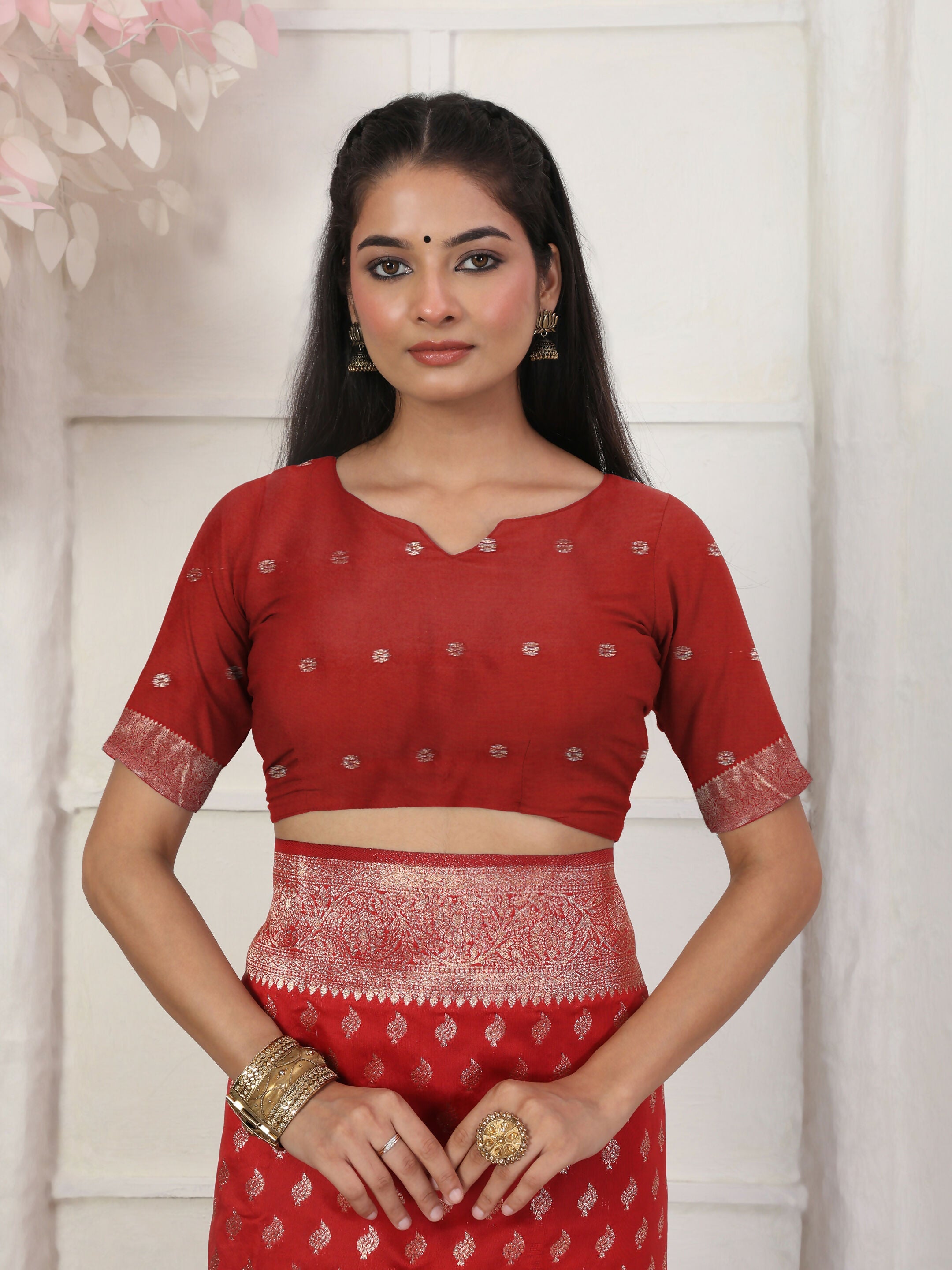 Classic Red Lichi Silk Saree with Matching Blouse Piece