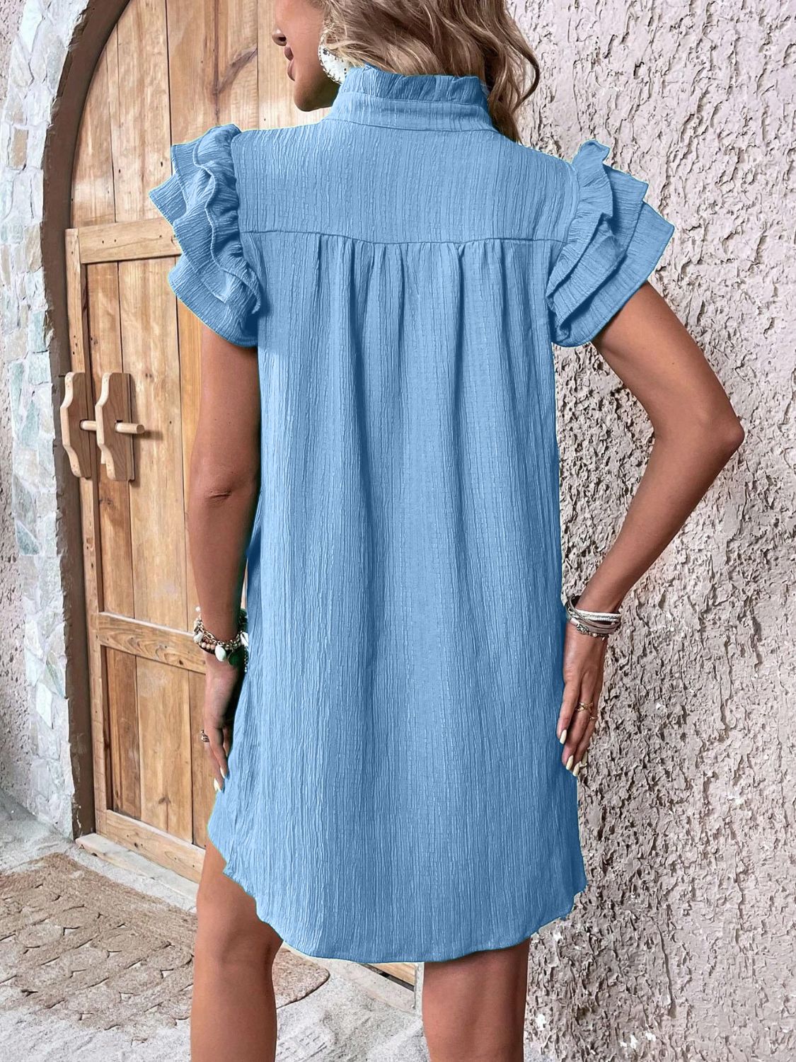 Ruffled Cap Sleeve Mini Dress Flowy Summer Resort Wear