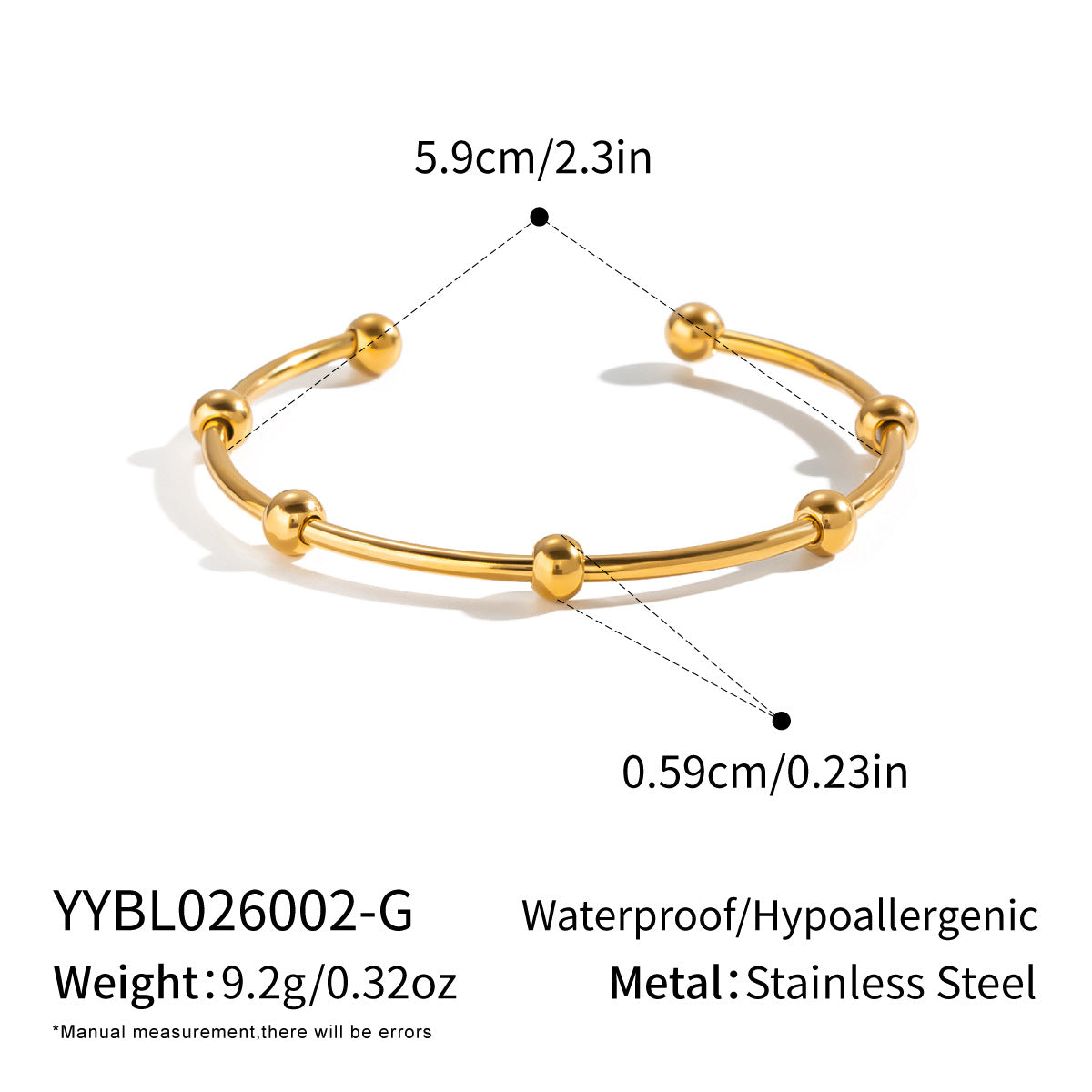 Golden Beaded Open-ended Bracelet