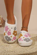 White Floral Fuzzy Winter Slippers