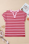 Stripe Split V-Neck Casual T-Shirt