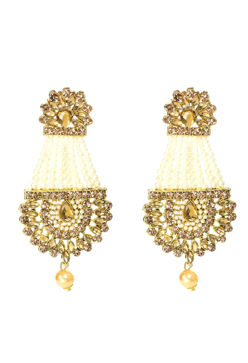 Traditional Johar Kamal earrings featuring Kundan stones and delicate pearl drops.