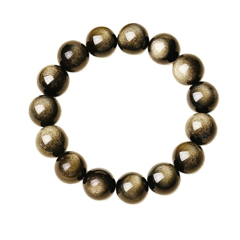 Natural Obsidian Stone Beaded Bracelet Unisex Polished Loop