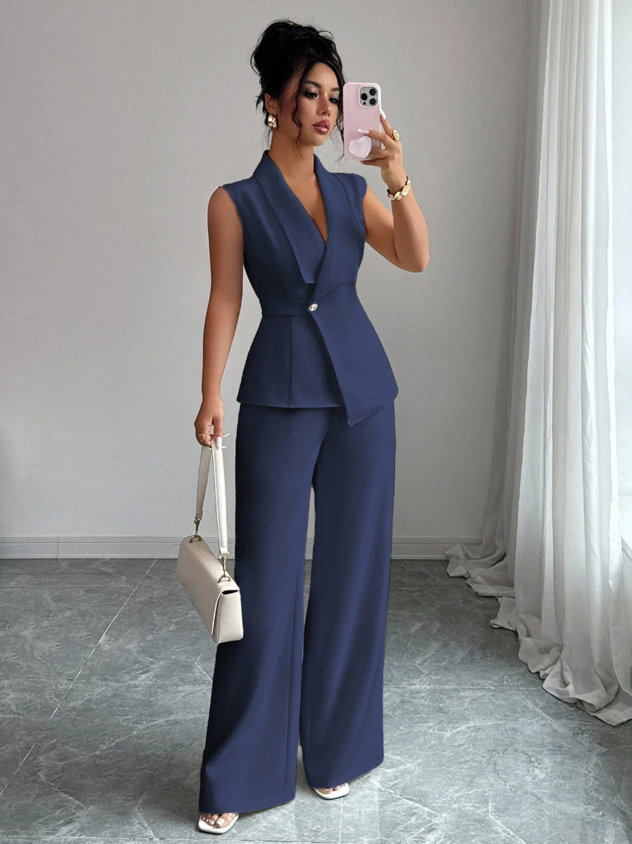 Womens Sleeveless Blazer and Straight Leg Pants Two Piece Set - Image 11