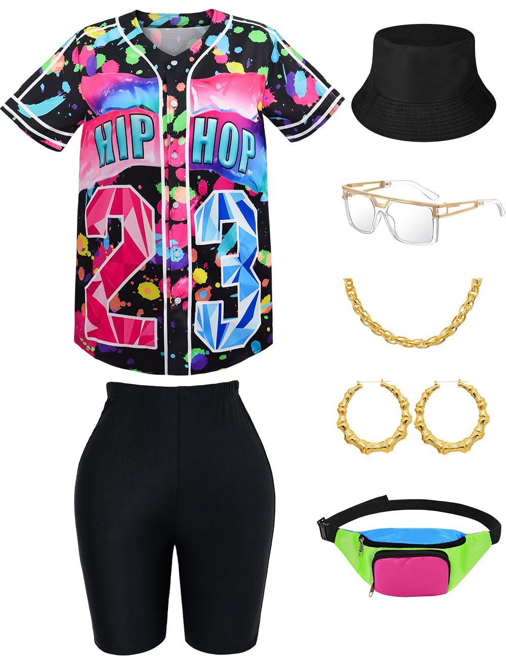 80s 90s Outfit for Women Hip Hop Costume Baseball Jersey Shirt Shorts Set 90s Outfits for Women Party 90s Woman Costumes
