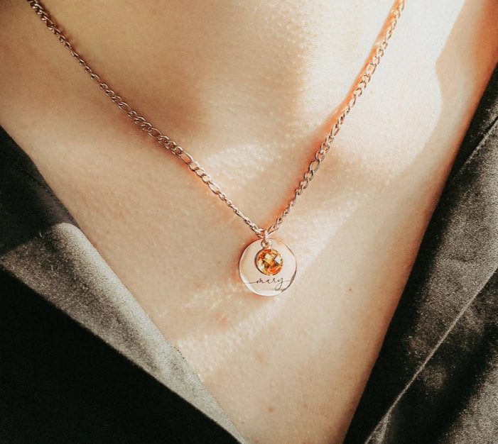 Personalized Round Birthstone Pendant Necklace for Her