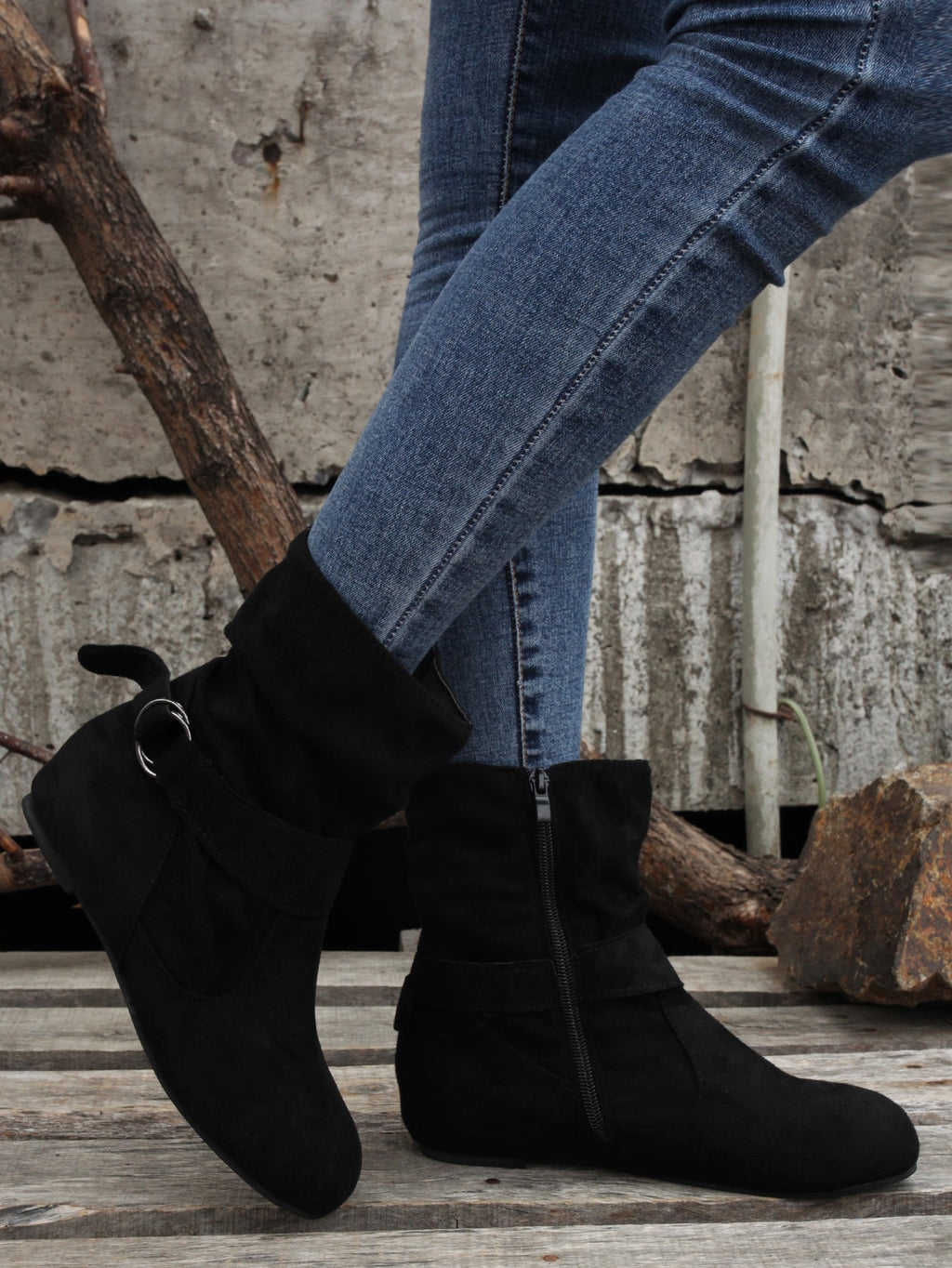 Women's Ankle Boots with Buckle Belt & Side Zip