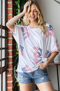 Close up of a woman wearing a casual letter graphic round neck t-shirt in a stylish, comfortable fit.