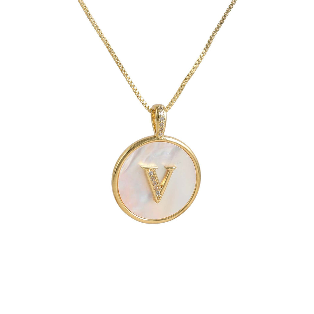 Gold Shell Initial Pendant Necklace Personalized Alphabet Charm