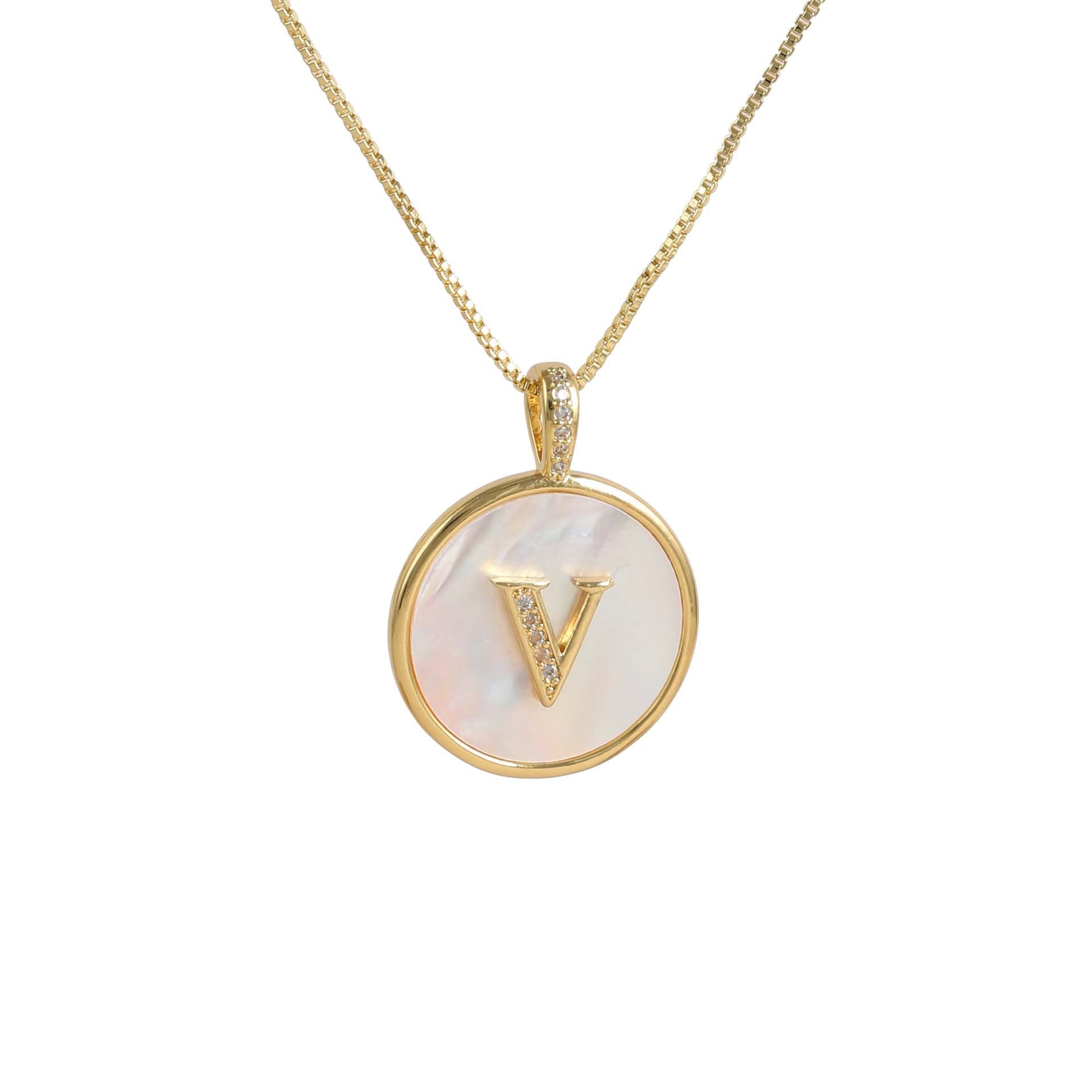 Gold Shell Initial Pendant Necklace Personalized Alphabet Charm