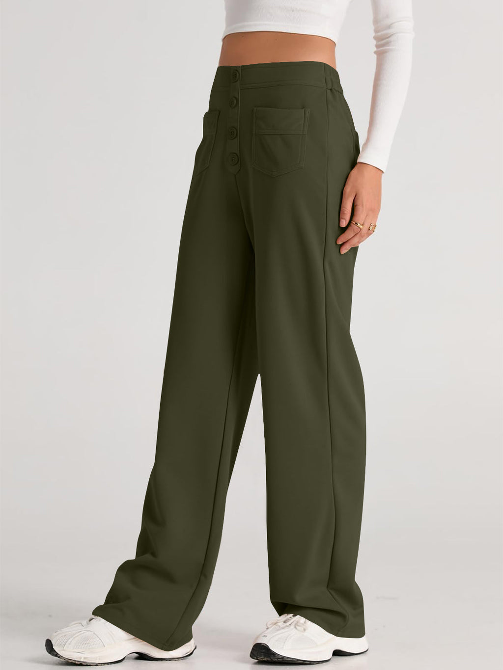 High Waist Wide Leg Pants | Black Polyester Relaxed Fit