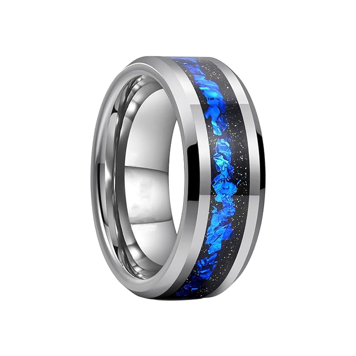 Tungsten Steel Blue Meteor Couple’s Ring 8mm Width