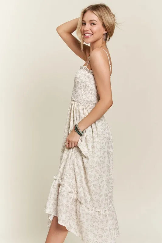Women's Smocked Floral Cami Dress with Ruffled Hem