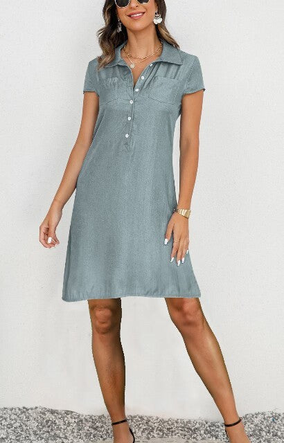 Split Pocket Denim Long Swing Dress for Casual Commute - styling view