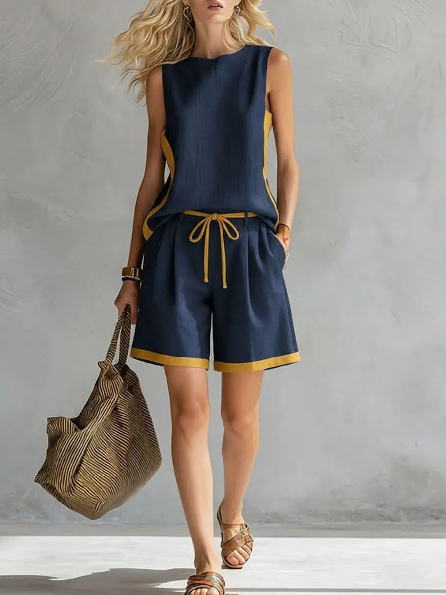 Women's Color-Block Tank Vest and Relaxed Shorts Two-Piece Set - Image 8