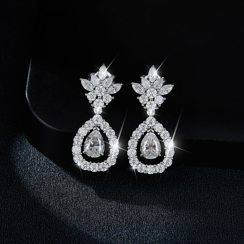 S925 Sterling Silver Pear Cut Moissanite Dangle Teardrop Earrings