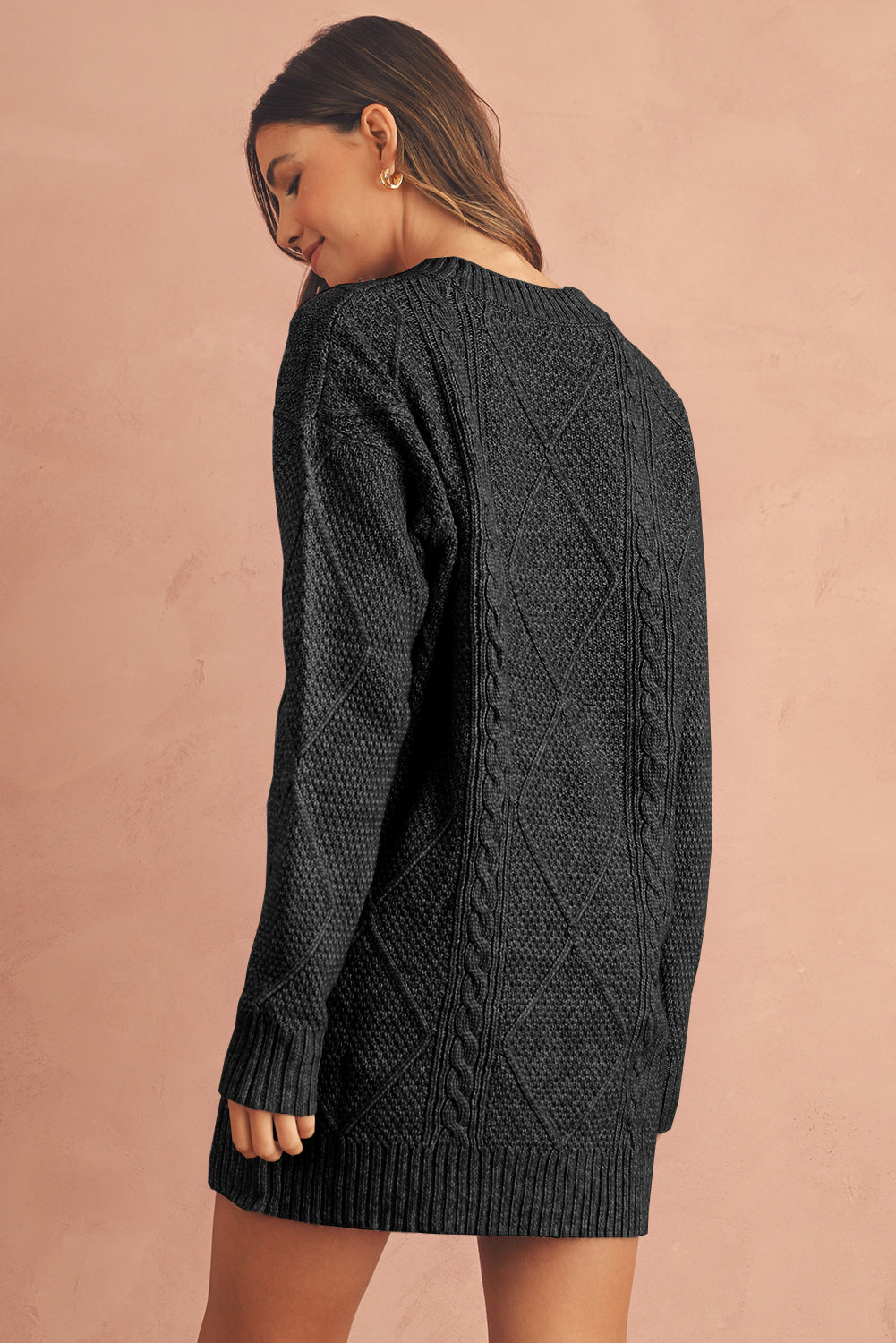 Parchment Cable Knit Drop Shoulder Sweater Dress | Oversized