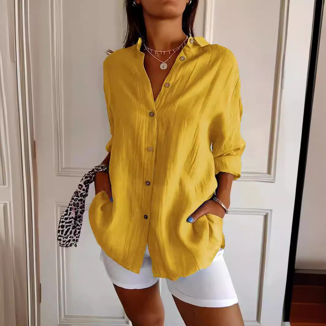Women's Oversized Lapel Button-Down Shirt with Pleated Back