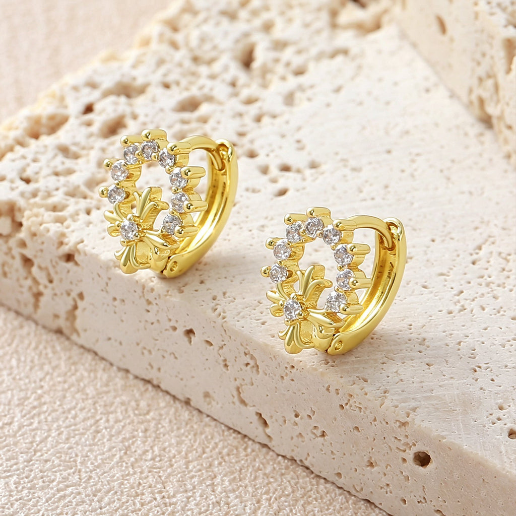 New Real Gold Plated Copper Cross Hoop Earrings Inlaid Rhinestone Light Luxury Premium Feel Jewelry Wholesale For Women