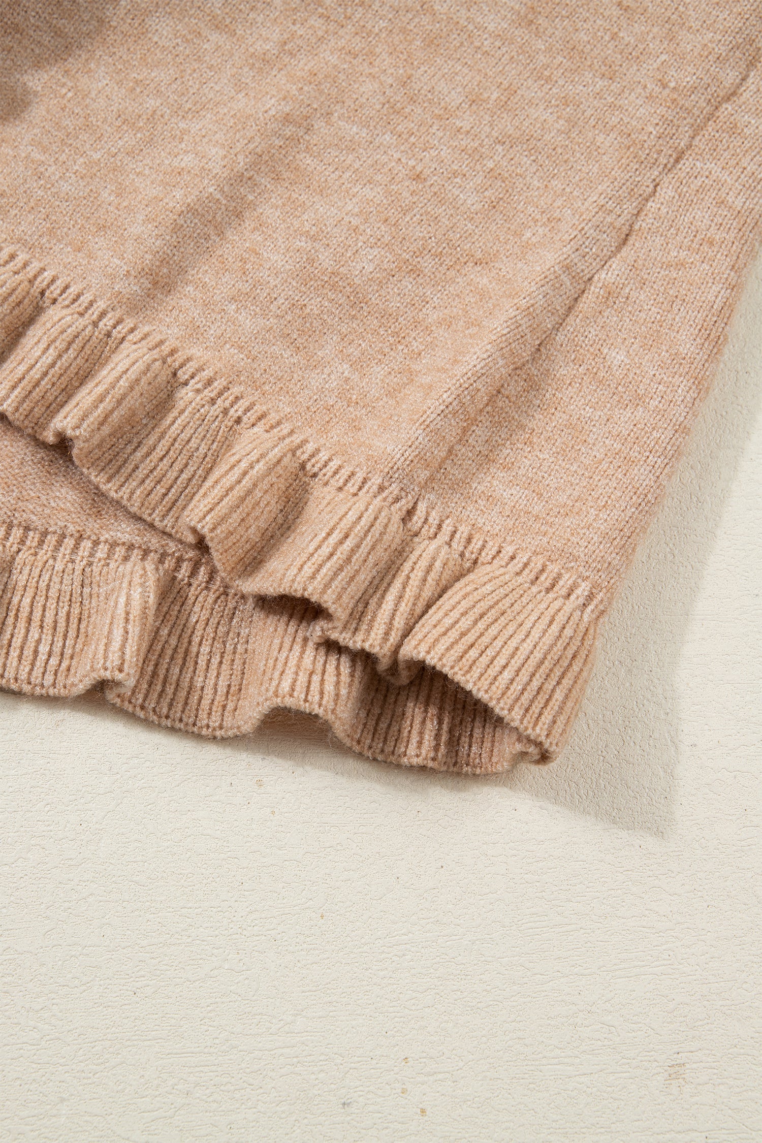 Yamileth Oatmeal Ruffle Trim Gold Button Cardigan